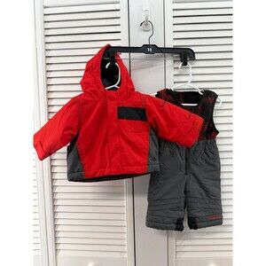 Columbia 6M Red & Black Omnishiend Hooded Coat set with matching  bibs